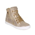 thumbnail image 1 of Liliana CA54 Women Metallic Fabric Chain Lace Up High Top Flat Sneaker, 1 of 5