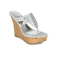 thumbnail image 1 of Liliana CC10 Women Glitter Leatherette Stone Decor Platform Thong Cork Heel Wedge Sandal, 1 of 5