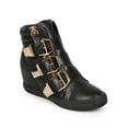thumbnail image 1 of Liliana CI35 Women Leatherette Buckle Zipper Fashion Wedge Sneaker, 1 of 5