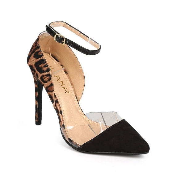 Liliana DA73 Women Leopard Pointy Toe Lucite D'orsay Stiletto Pump