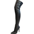 thumbnail image 1 of Liliana Gisele-50 BLACK Vegan Leather Stretchy Thigh High Pointy Stiletto Heel Boot (10), 1 of 4