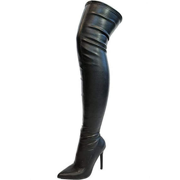 Liliana Gisele-50 BLACK Vegan Leather Stretchy Thigh High Pointy Stiletto Heel Boot (8)