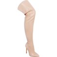 thumbnail image 1 of Liliana Gisele-50 Nude Thigh High Stretchy Suede Fitted Pointy Stiletto Boots (Nude, 9), 1 of 1