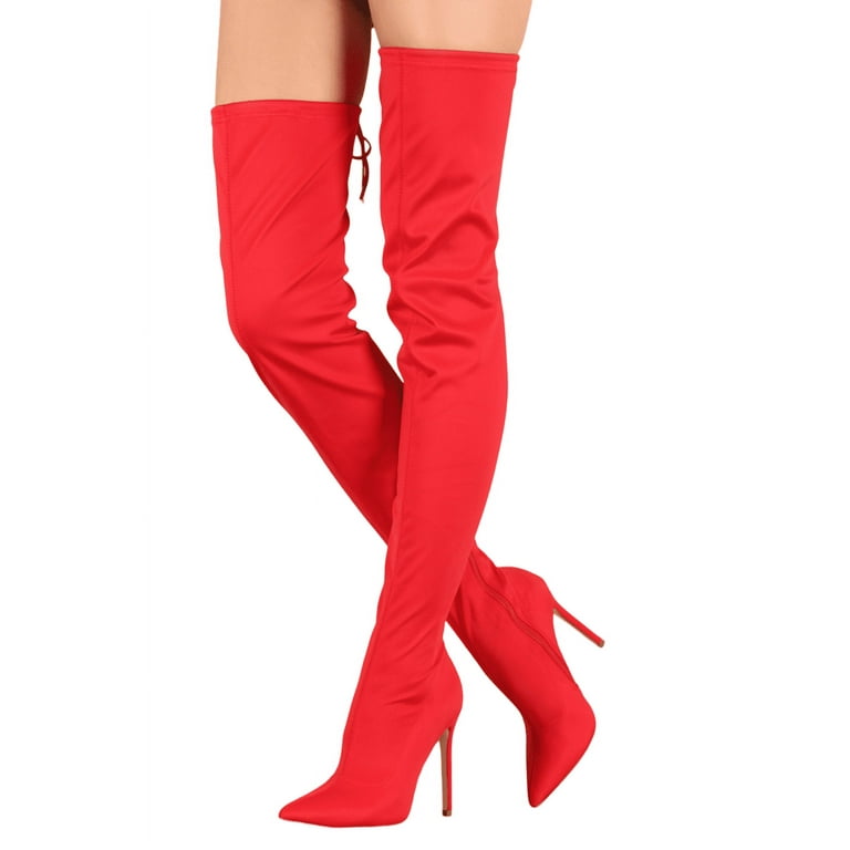 red faux suede boots