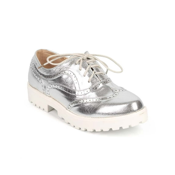 Liliana James-1 Distressed Metallic Wing Tip Lug Sole Spectator Oxford