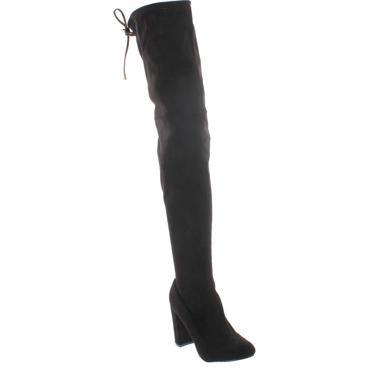 Liliana Kenzy 6 Women s Drawstring Tie Chunky Heel Over Knee High Stretchy Boots Black 9