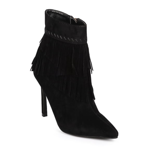 Liliana Kolie-1 Suede Cascading Fringe Pointy Toe Stiletto Bootie