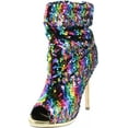 thumbnail image 1 of Liliana Maxim-12 Multi Color Sequins Peep Toe High Heel Above Ankle Bootie, 1 of 7