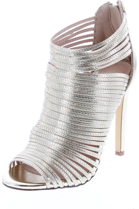 NIKIA-9 Women Metallic Caged Peep Toe Cutout Stiletto Sandal Gold