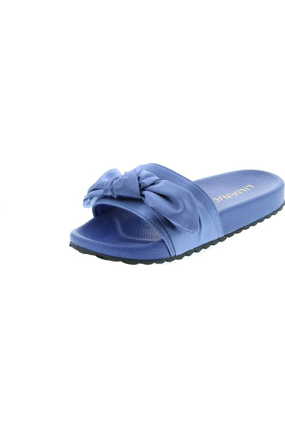 Nomi-7 Women Flip Flop Bow Satin Slide Slip On Flat Sandal Shoe Slipper Blue