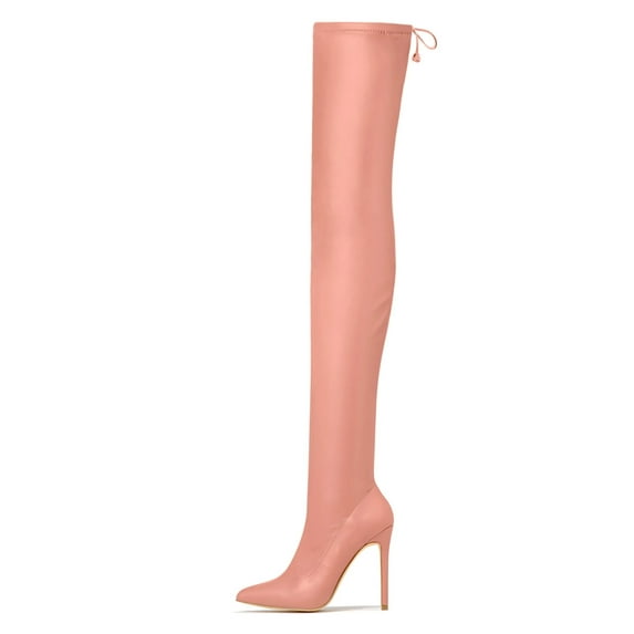 Liliana Rose Nude Pointy Thigh High Over-Knee Boots Stiletto Fashion Dress Boots (Rose Nude, 8.5)