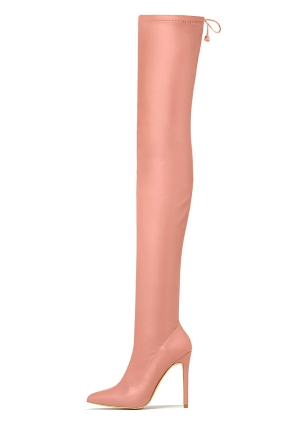 Liliana Rose Nude Pointy Thigh High Over-Knee Boots Stiletto Fashion Dress Boots (Rose Nude, 8.5)