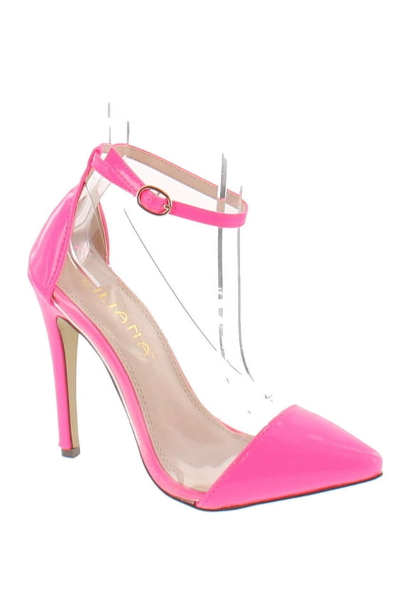 Women's Olga 1a Pointed Toe Lucite Panel Ankle Strap Heels