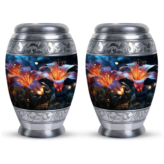 Lilies Aglow With Mystical Light Small Urns - Urns For The Ashes - Elegant And Durable Small Urn For Human Ashes - Unique Design For Adult Female - Timeless Memorial (3inch,2pcs)