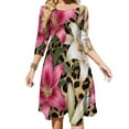 thumbnail image 1 of Lilies Bloom Leopard Print Background Sweetheart Knot Flared Dress Fashion Design Large Size Loose Dress Spring Summer Women Dress, 1 of 9