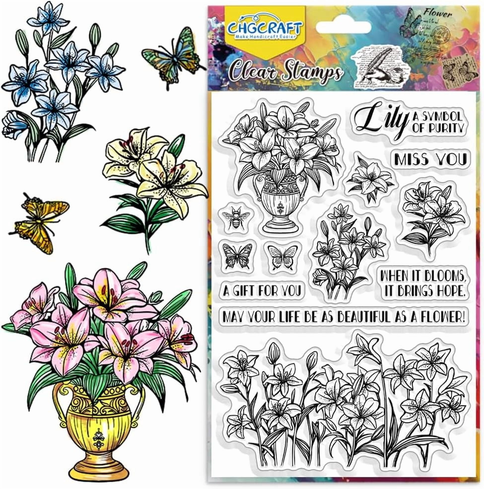 Lilies Clear Stamps Butterfly Bee Vase Transparent Stamp Silicone Clear ...