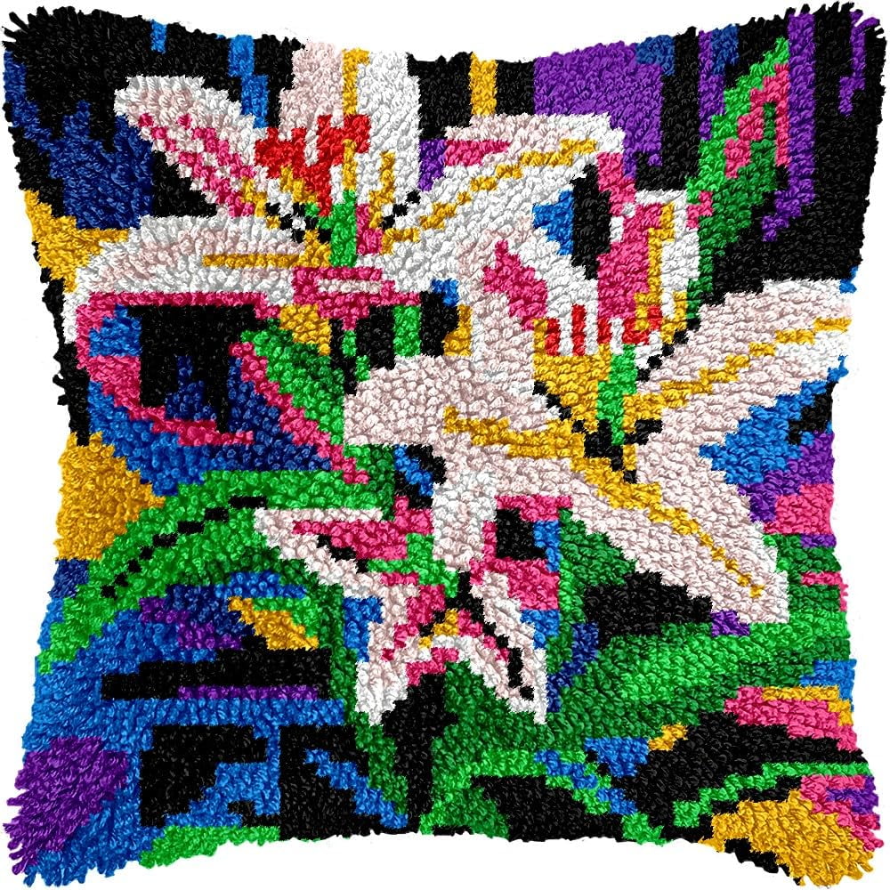Lilies Flowers Latch Hook Kits Pillow kits Cushion Throw Pillow Embroidery Craft Kits DIY Kits of DIY Hooking Pillowcase Cover Supplier with Color Printed Canvas 43x43cm (190)