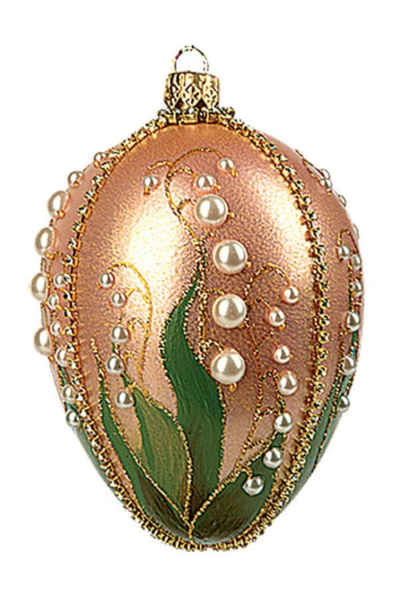 Lilies of the Valley Faberge Inspired Egg Glass Ornament Easter Decoration