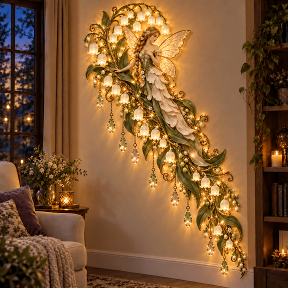 Lilies of the valley Enchanted Flower Fairy Wall Light, Cascading Floral Decor Wall Decor, LED Fairy Lights for Living Room