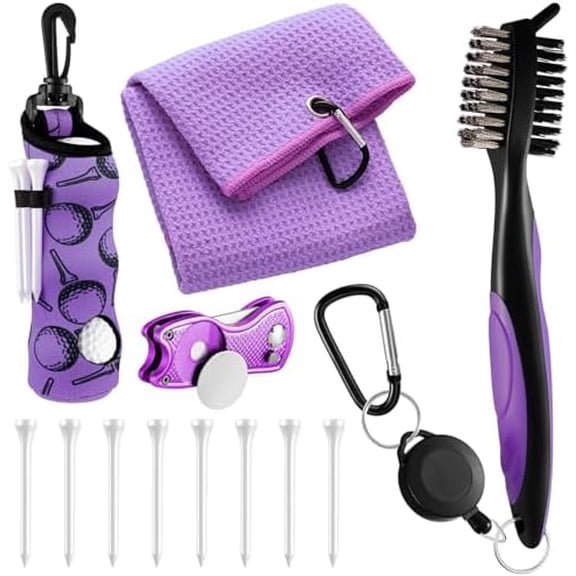 Tekola 12 Pcs Golf Accessories Kit, Include Golf Ball Bag with Hook Towel Tees Magnetic Ball Marker Divot Tool Cleaner Brush for Women Man Gifts