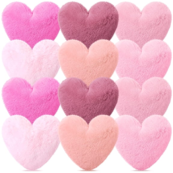 Liliful 12 Pcs Heart Pink Pillows Valentine's Day Faux Rabbit Fur Heart Pillows 11.8 x 11 Inch Cute Soft Throw Couch Cushion for Bed Sofa Decorative Room Decor(Fashion Colors) Y101