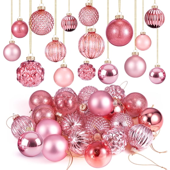 Liliful 24 Pcs Valentine's Day Pink Glass Ball Ornaments Tree Decoration Balls Neutral Vintage Mercury Ornaments for Xmas Festival Home Wedding Holiday Farmhouse Party Decor, 2.36 Inch C113