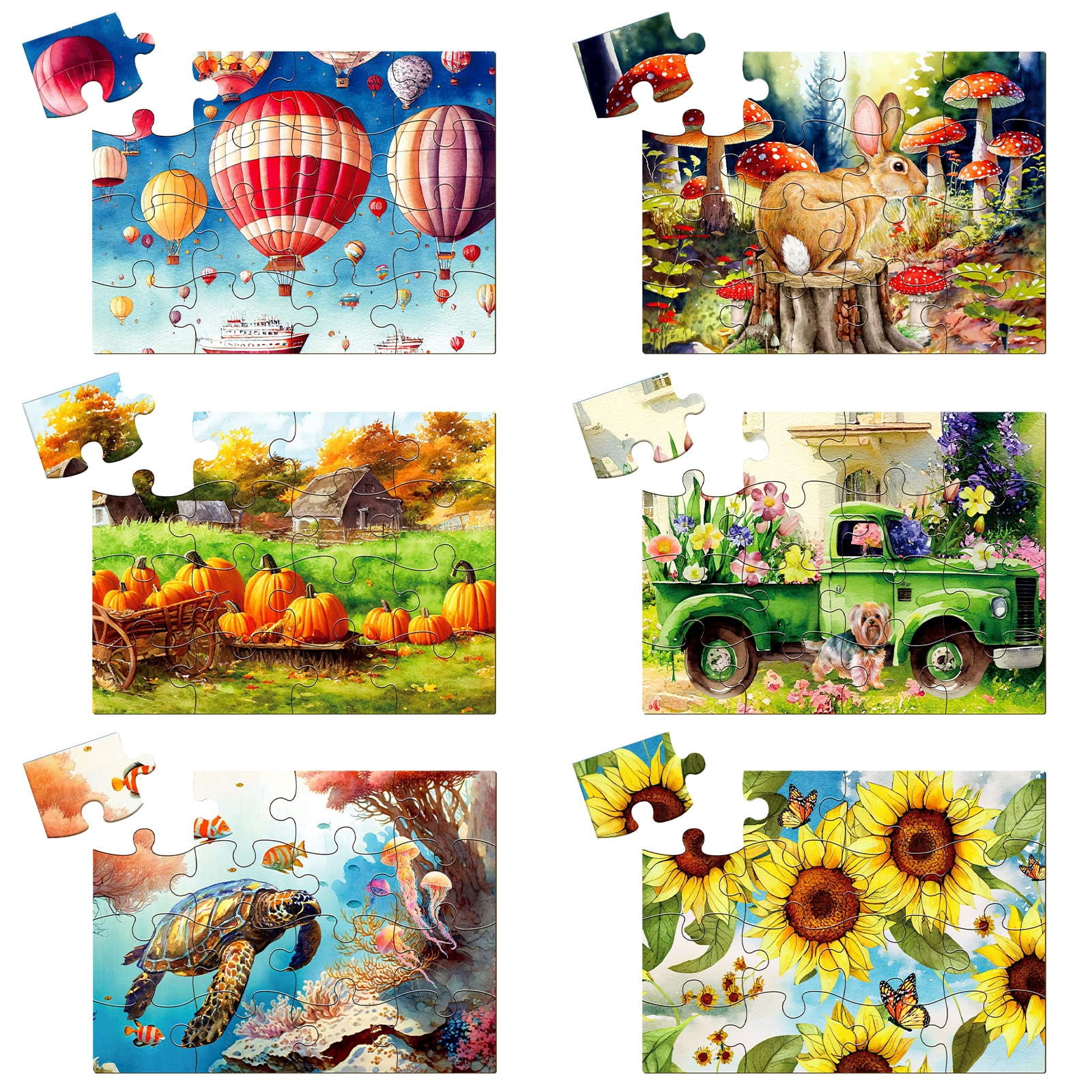 Liliful 6 Pack 16 DHF10 Pcs Large Puzzles for Seniors Wooden Dementia