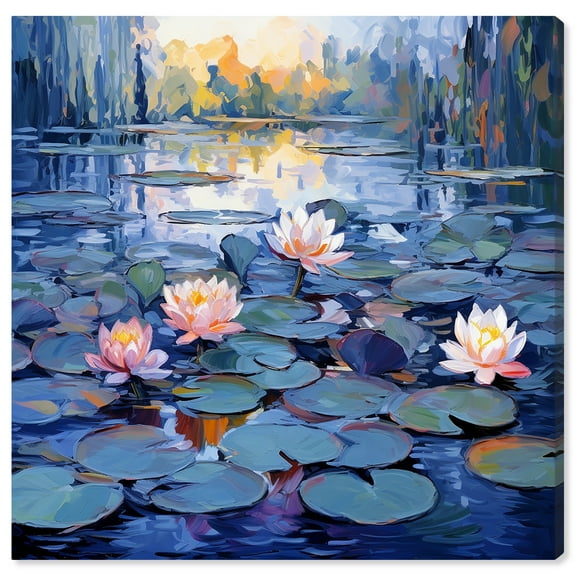 Lilipads Blues Blue Monet Art Prints Canvas Wall Art by Art Remedy, Gallery Wrapped, 16"x16"
