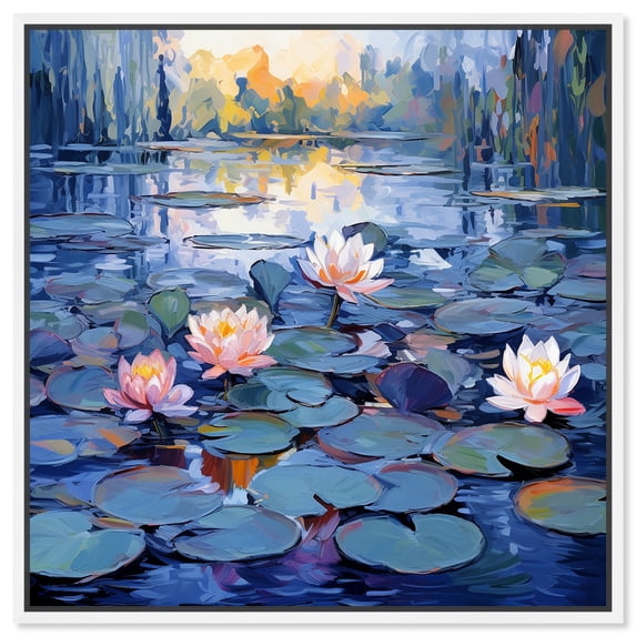 Lilipads Blues Blue Monet Art Prints Canvas Wall Art by Art Remedy, White Floater Frame, 12"x12"