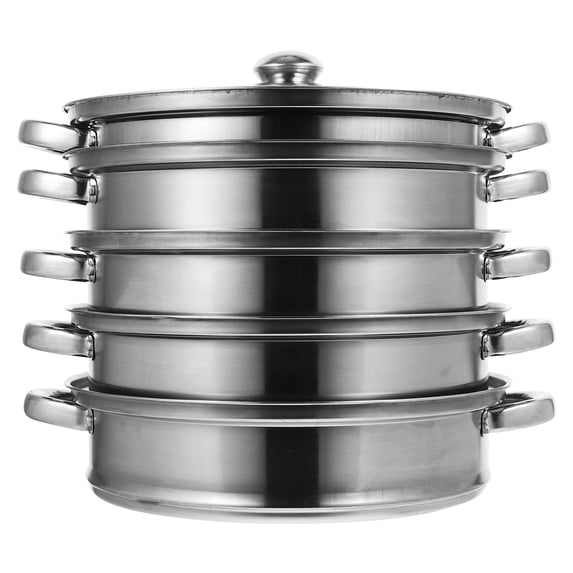 Liliping Steam Pot 5 Tier with Lid Stepped with Twin Handles Stainless Steel Stockpot Multifunction Large Soup Pot