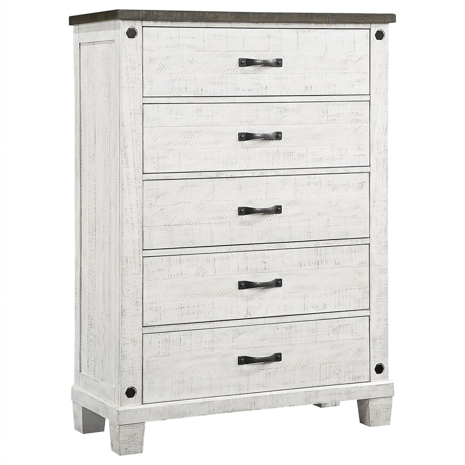 Rustic White and Gray 5-Drawer Pine Wood Chest