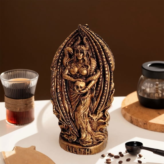Yunuuuoa Gothic Lilith Resin Statue Norse Mythology Altar Decor Dark Goddess Sculpture Witchcraft Ritual Tabletop Figurine Occult Collectible Home Decor