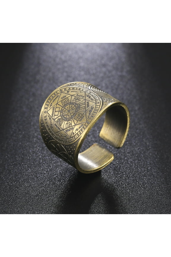 Lilith Symbol The Secrets of King Seal of The 7 Archangels Six Pointed Star Protection 14K Yellow Gold Ring Metatron Cube Solomon Amulet Jewelry