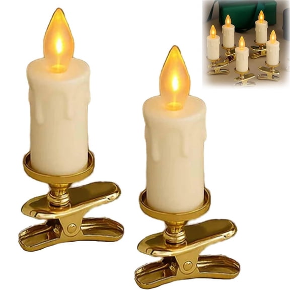 Lilixerw 1 PCS LED Taper Candles Light,Flameless 3D Festival Candles with Clip-on Christmas Tree Design for Xmas Tree,Holiday Party Supplies,Gold