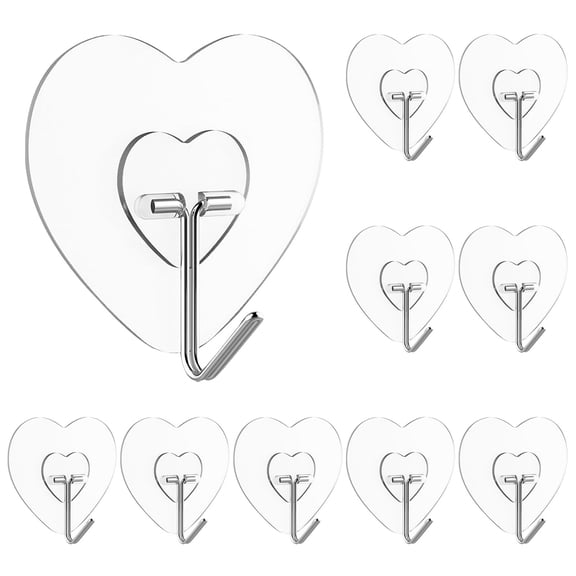 Lilixerw 10 PCS Adhesive Hooks for Hanging Heart Shape Wall Hooks Self Adhesive Towel Coat Hooks Waterproof Transparent Hook for Bathroom Shower Kitchen Door Outdoor Home Utility Hook