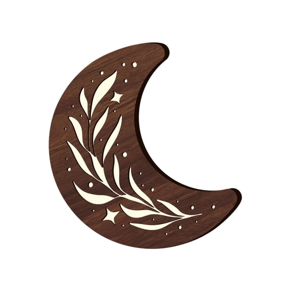 Lilixerw 12.59 Inch Bohemian Moon Shaped Wooden LED Night Light, Double Festival Wall Decor for Christmas and Valentine‘s Day,Brown Hollow-Out Pattern Design,Battery Powered