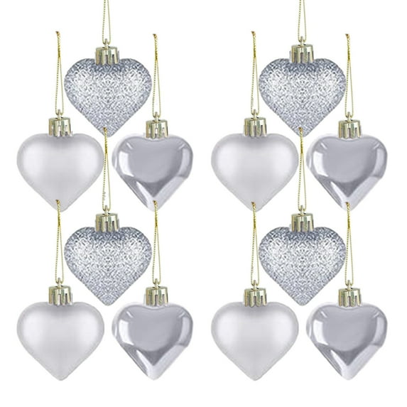 Lilixerw 12 PCS Heart Ornaments for Valentine‘s Day,Glossy Matte & Glitter Festive Pendant,Christmas Tree Decor,Couple Gifts,2.36Inch,Silver