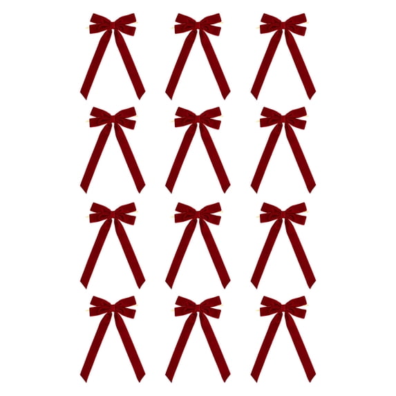 Lilixerw 12 PCS Large Velvet Christmas Bows,Plush Xmas Tree Wreath Decor,Gift Wrap Accessories for Wedding Party Home Craft,5.1x10.2Inch,Watermelon Red