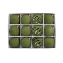 Lilixerw 12 PCS Velvet Christmas Balls,2.36 inch Shatterproof Plastic Hanging Balls Ornament for Xmas Tree Party Home Holiday Decor,Army Green
