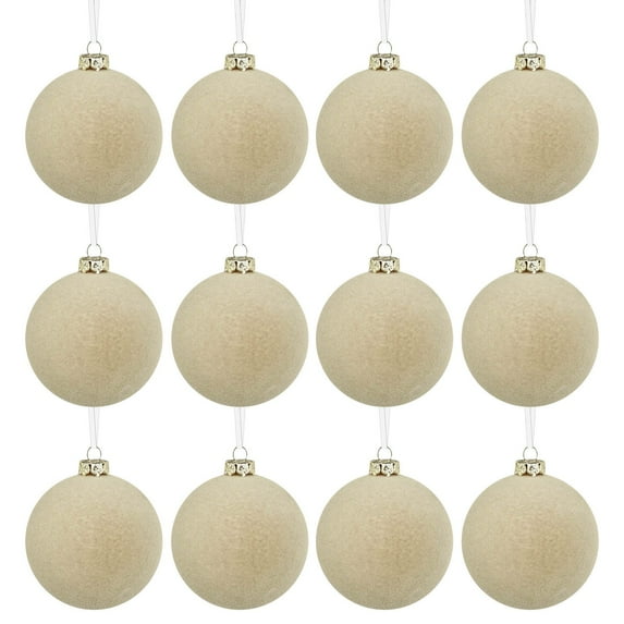 Lilixerw 12-Pack Flocked Christmas Balls Ornaments,2.36 Inch Velvet Foam Balls for Xmas Tree Decor,Home Party Supplies,Holiday Hanging Decor,Beige