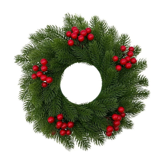 Lilixerw 14.6 Inch Artificial Christmas Wreath,Xmas Garland with Pine Needles and Red Berries,Home Hanging Decor for Christmas Party Fireplace Front Door