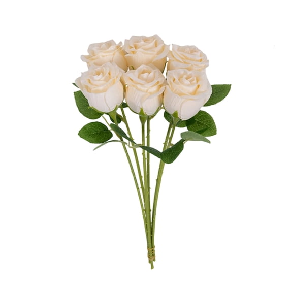 Lilixerw 15.7 Inch 6 PCS Artificial Rose Bouquet,Beige Silk Wedding Flowers,Realistic Fake Roses for Table Vase Centerpieces,Festive Party & Home Decor