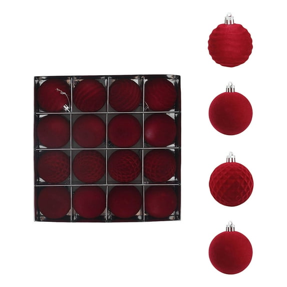 Lilixerw 16 PCS Flocked Christmas Balls,2.36 inch Velvet Textured Xmas Ornament Ball Set with Metal Hangers for Xmas Tree Decor,Home Party Gifts
