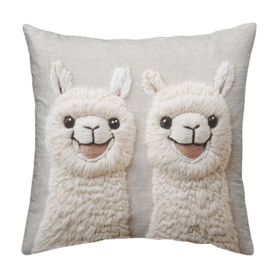 Lilixerw 18 x 18 inch Soft Alpaca Plush Pillow Cover,3D Embroidery-Style Cute Animal Pattern,Short Pile Fake Fur Cushion Cover for Sofa Bedroom Home Room,Multicolor