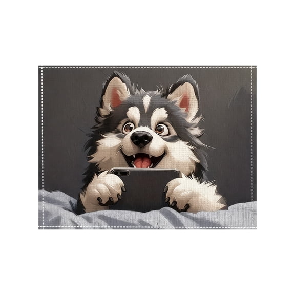 Lilixerw 18x12 Inch Funny Dog Pattern Home Placemat,Heat-Resistant & Non-Slip Table Protector,Washable Linen Placemat for Dining Table,Kitchen Decor,Cute Pet Themed,Multicolor