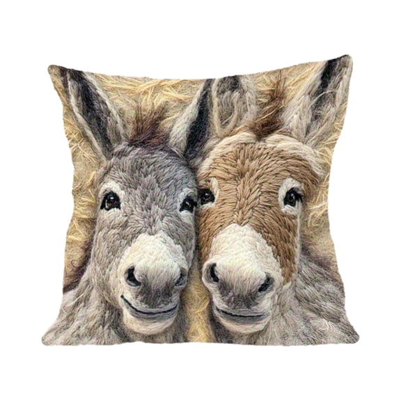 Lilixerw 18x18 Inch Cute Donkey Pattern Pillow Cover Printed Embroidery Style Cushion Case,Soft Short Lint Throw Pillowcase for Sofa Bedroom Living Room Home Spring Decor,Brown