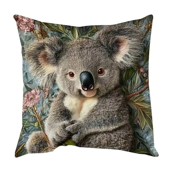 Lilixerw 18x18 Inch Cute Koala Pattern Decorative Pillow Cover,2D Animal Printed Embroidery Style Cushion Case,Soft Short Lint Pillowcase for Sofa Bedroom Living Room Home Spring Decor