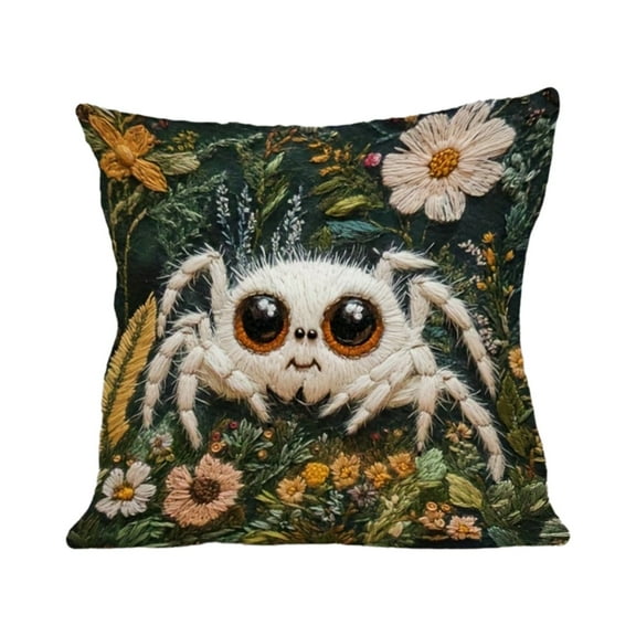 Lilixerw 18x18 Inch Embroidered Spider Pillowcase,2D Printed Retro Home Pillow Cover,Short Lint Decorative Throw Pillowcase for Sofa Bedroom Living Room Home Decor