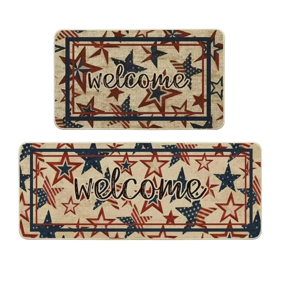 Lilixerw 2 PCS 4th of July Kitchen Mats Stars Stripes Patriotic Kitchen Rugs,Memorial Day Independence Day Home Decor Kitchen Rugs