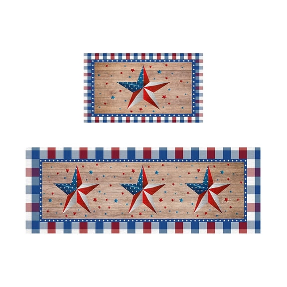 Lilixerw 2 PCS 4th of July Kitchen Rugs and Mats Patriotic Door Mats Independence Day Memorial Day Flag Day Red White Blue Floor Rugs